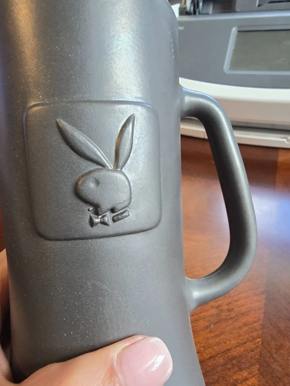 Vintage Playboy Bunny Black Ceramic Beer Stein Mug Large Tankard Barware EUC